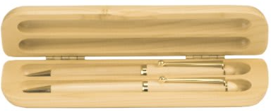 6 3/4" x 2" Maple 2-Pen Case With Pen & Pencil